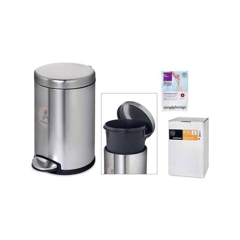 SIMPLEHUMAN Deluxe Stainless Steel Can with Step 4.5L