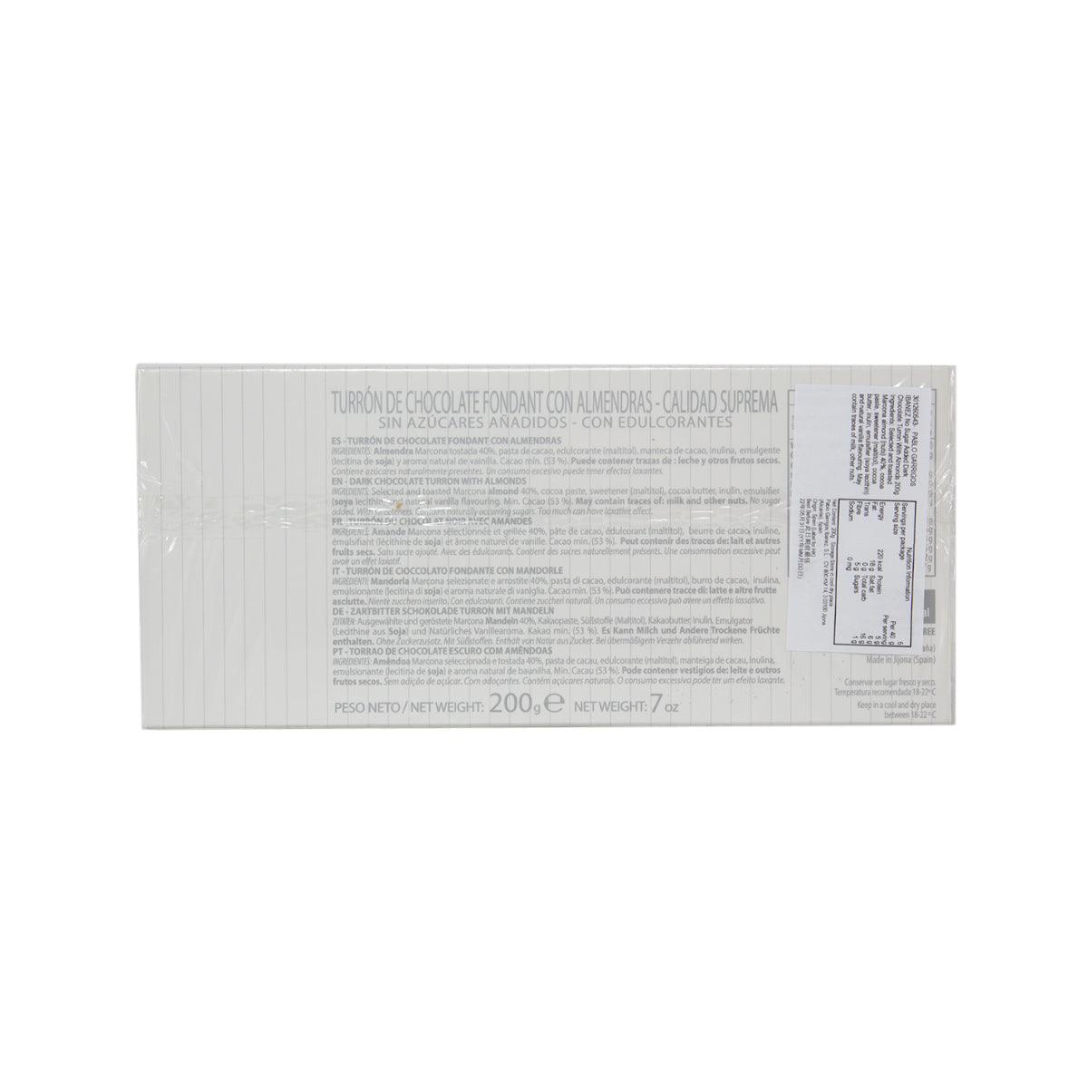 PABLO GARRIGOS IBANEZ No Sugar Added Dark Chocolate Turron with Almonds  (200g)