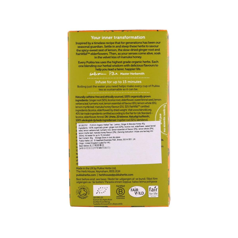 PUKKA Organic Herbal Tea - Lemon, Ginger & Manuka Honey  (40g)