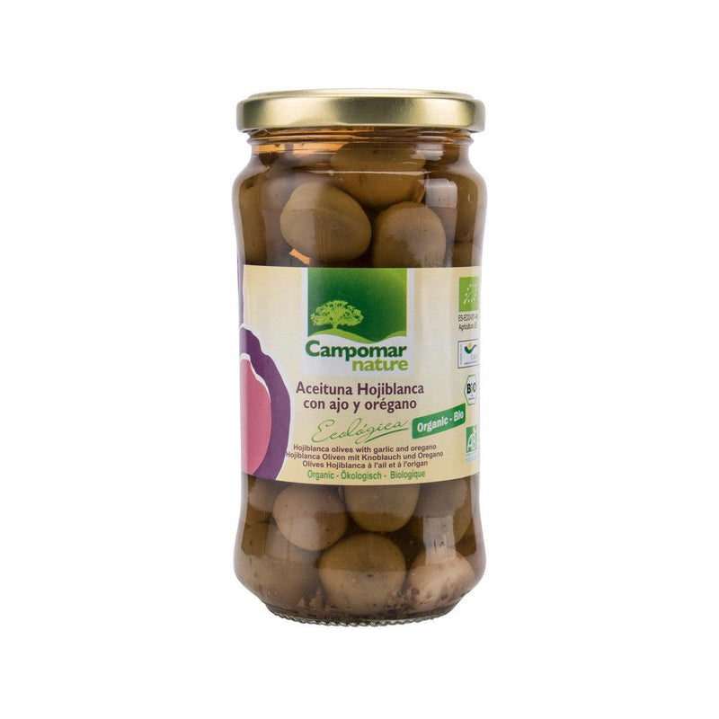 CAMPOMAR Organic Hojiblanca Olives with Garlic and Oregano  (350g)