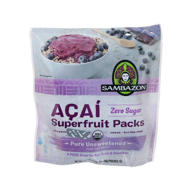 SAMBAZON Organic Açaí Superfruit Packs - Pure Unsweetened  (4 x 100g)