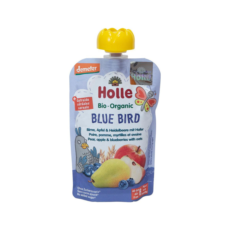 HOLLE Organic Blue Bird Pouch - Pear, Apple & Blueberries with Oats  (100g)