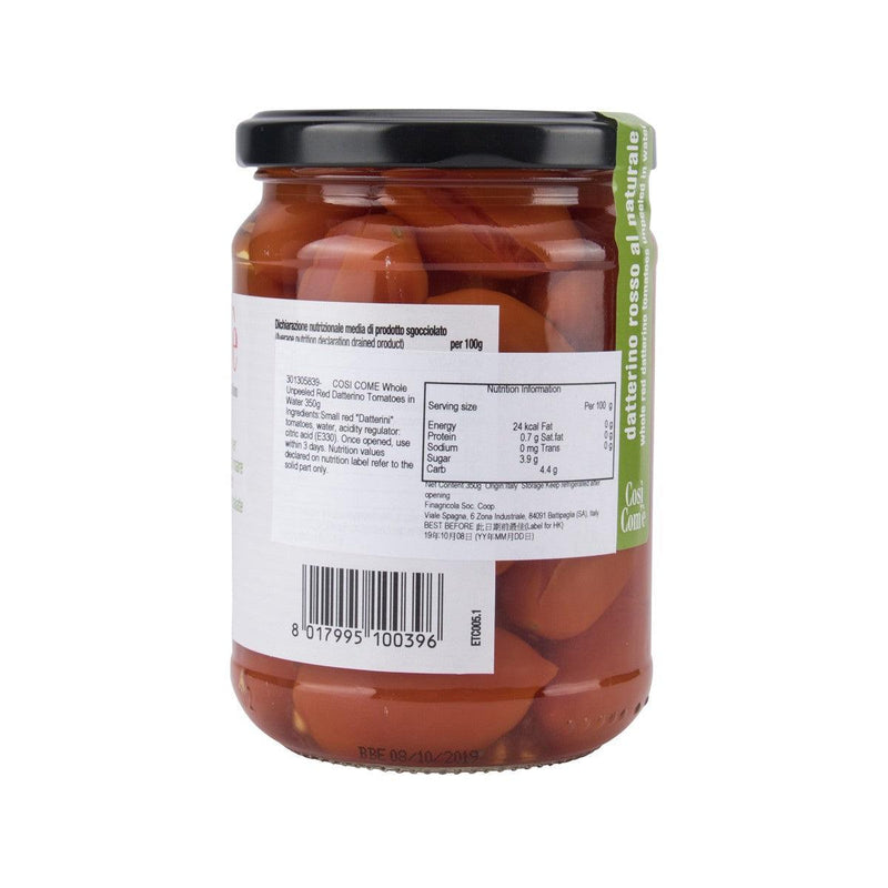 COSI COME Whole Unpeeled Red Datterino Tomatoes in Water  (350g)