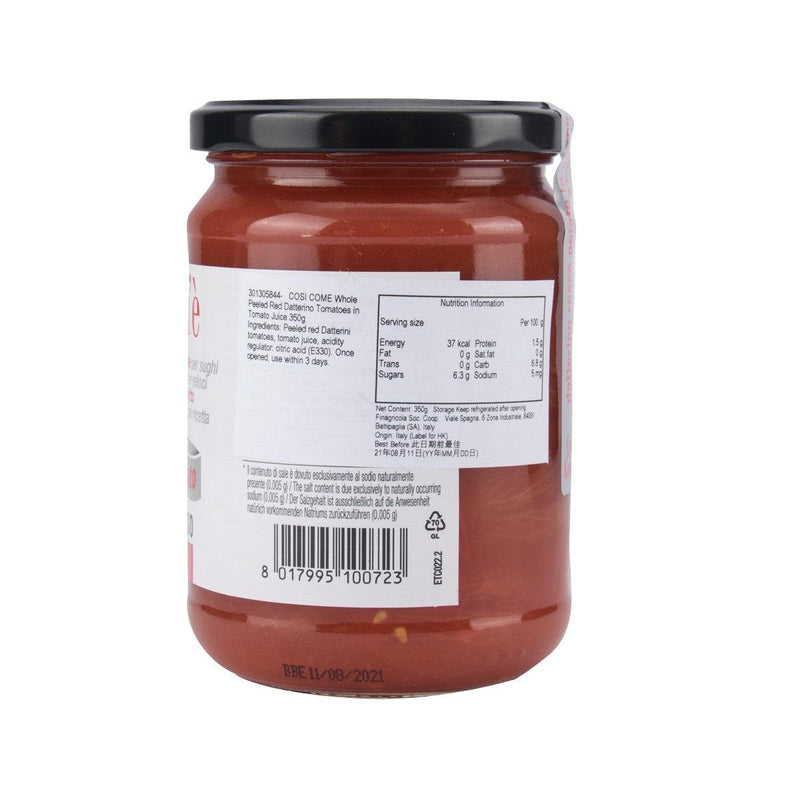 COSI COME Whole Peeled Red Datterino Tomatoes in Tomato Juice  (350g)