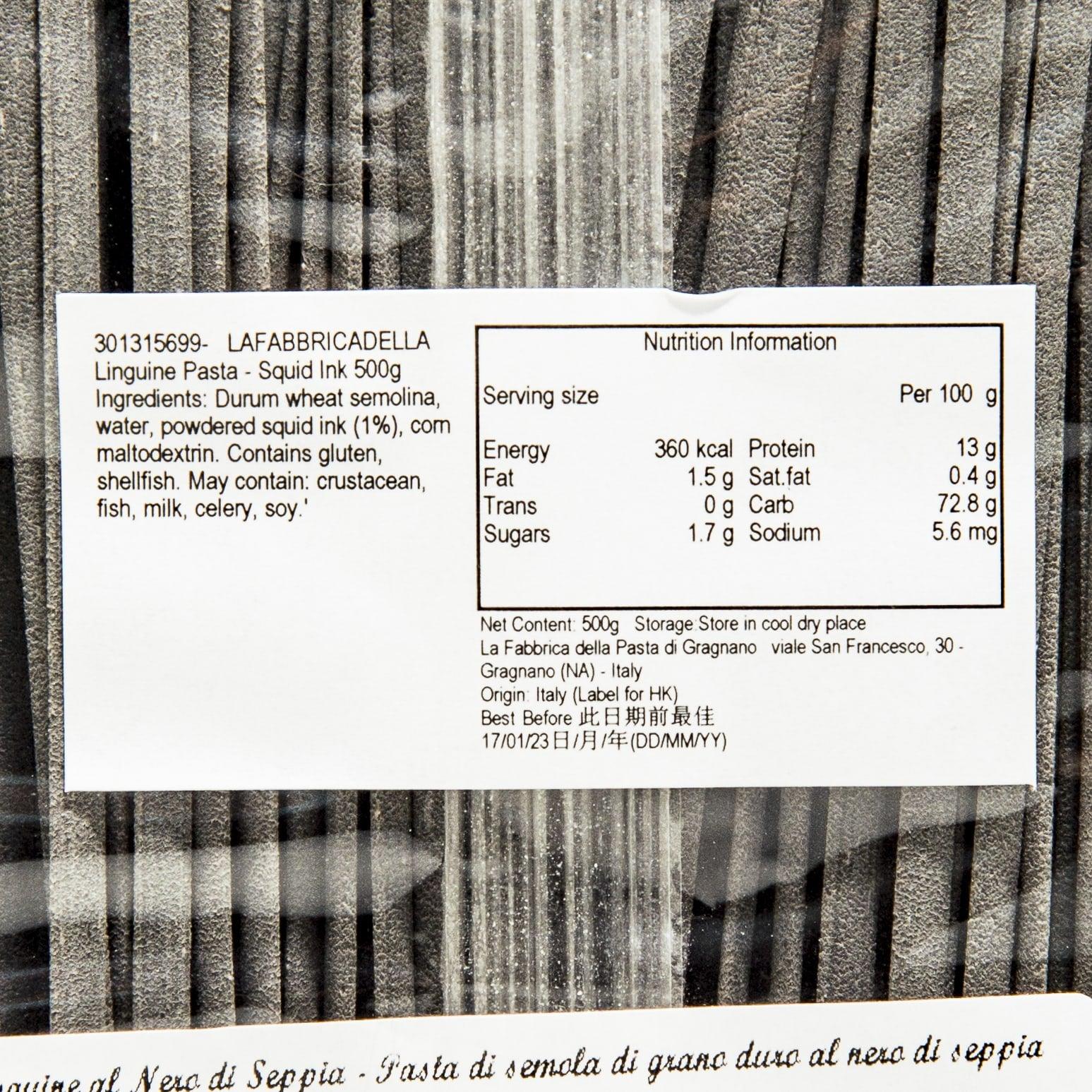 LA FABBRICA DELLA Artisanal Linguine Pasta - Squid Ink  (500g)