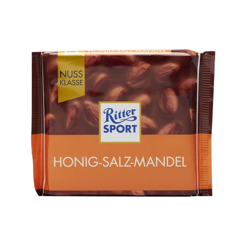 RITTER SPORT Milk Chocolate with Roasted and Salted Almonds with Honey Coating  (100g)