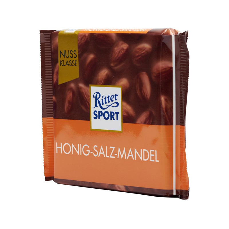 RITTER SPORT Milk Chocolate with Roasted and Salted Almonds with Honey Coating  (100g)