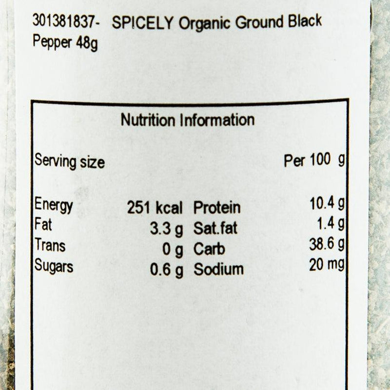 SPICELY Organic Ground Black Pepper  (48g)