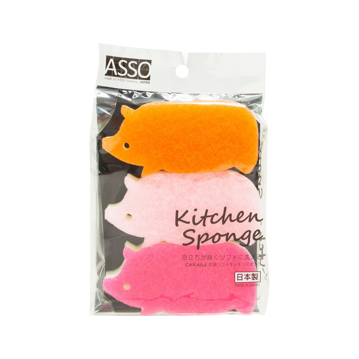 ASSO 抗菌廚房海棉-小豬 三件裝  (1x3 pcs)