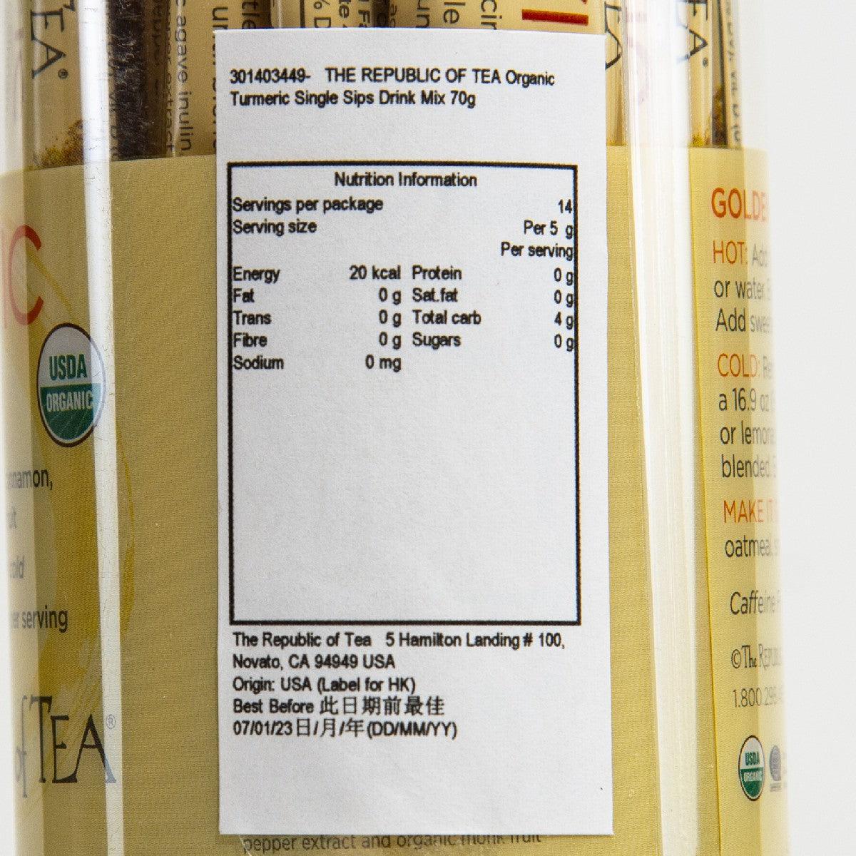 THE REPUBLIC OF TEA Organic Turmeric Single Sips Drink Mix  (70g) - city'super E-Shop