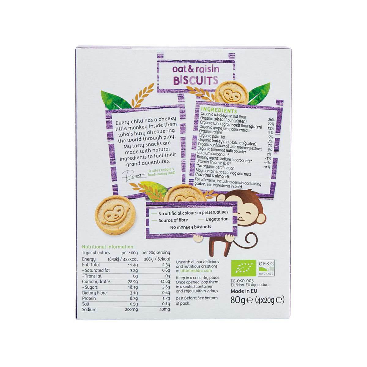 LITTLE FREDDIE Monkey Bites Organic Biscuits with Raisin & Oat (12+ Months)  (100g)