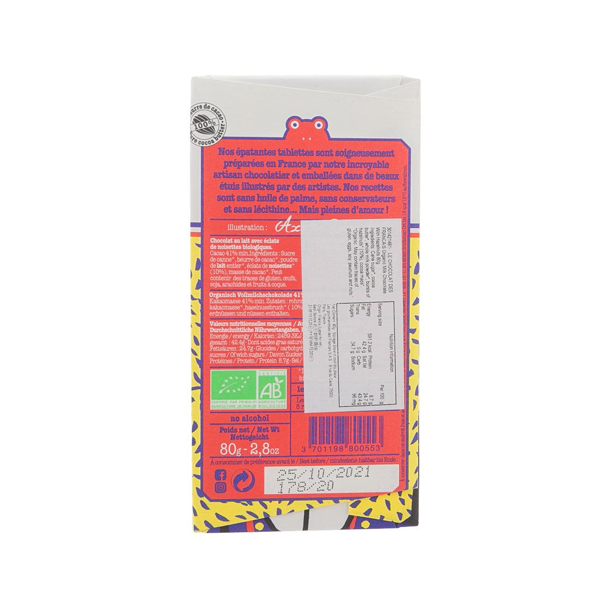 LE CHOCOLAT DES FRANCAIS Napoleon - Organic Milk Chocolate with Hazelnuts  (70g)
