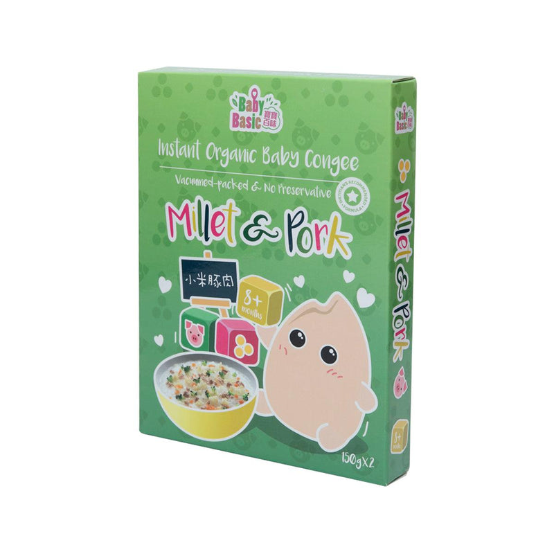 BABY BASIC Organic Instant BB Congee - Millet & Pork [Below 36 Months]  (2 x 150g)