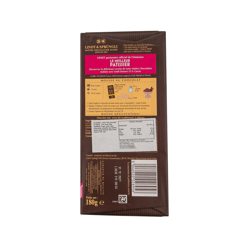 LINDT Baking Chocolate - 51% Cacao  (200g)