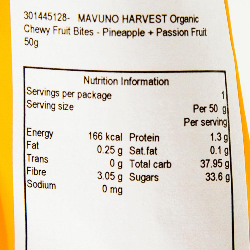 MAVUNO HARVEST Organic Chewy Fruit Bites - Pineapple + Passion Fruit  (55g)