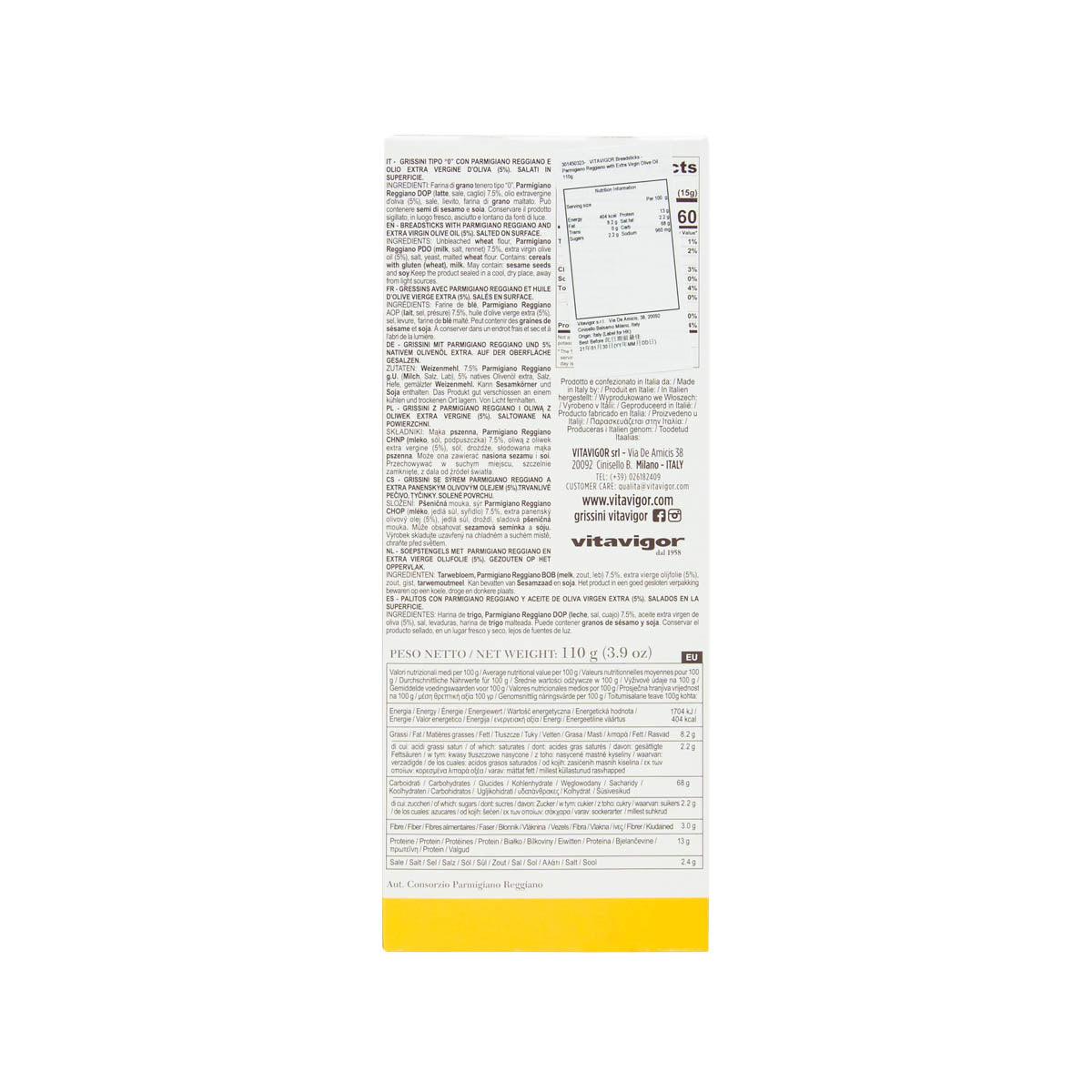 VITAVIGOR Grissini Breadsticks Salt on Top - Parmigiano Reggiano with Extra Virgin Olive Oil  (110g) - city'super E-Shop