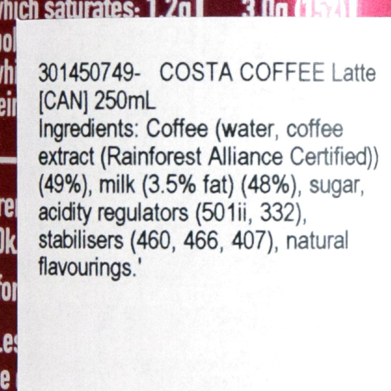 COSTA COFFEE 拿鐵咖啡 [罐裝]  (250mL)