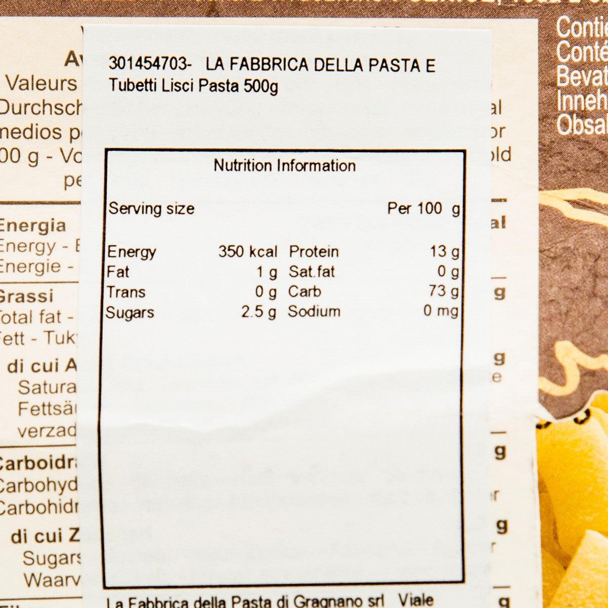LA FABBRICA DELLA Artisanal E Tubetti Lisci Pasta  (500g)