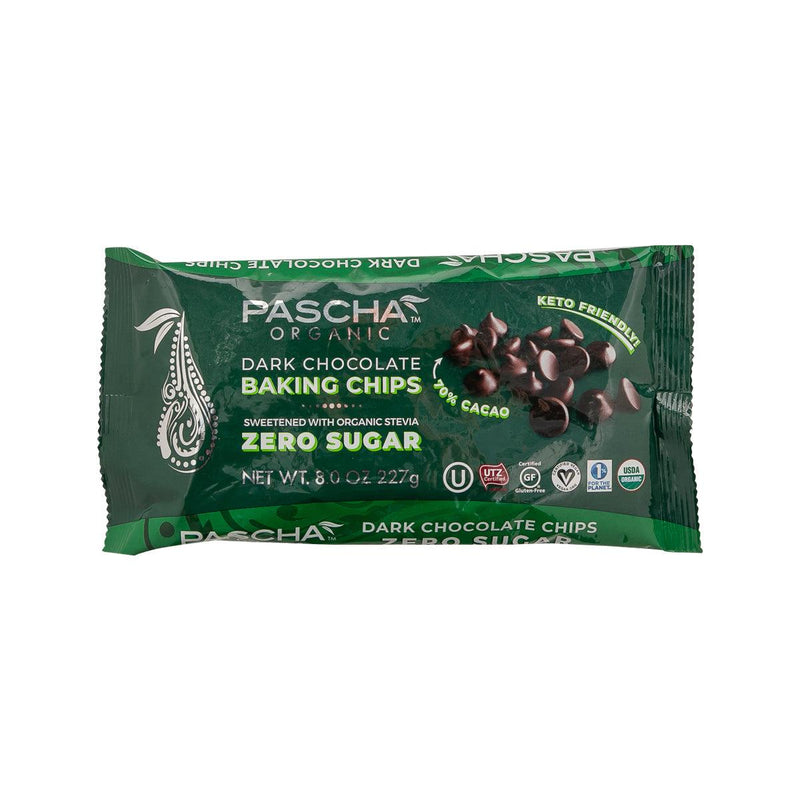 PASCHA Organic Zero Sugar Dark Chocolate Baking Chips with Stevia  (227g)