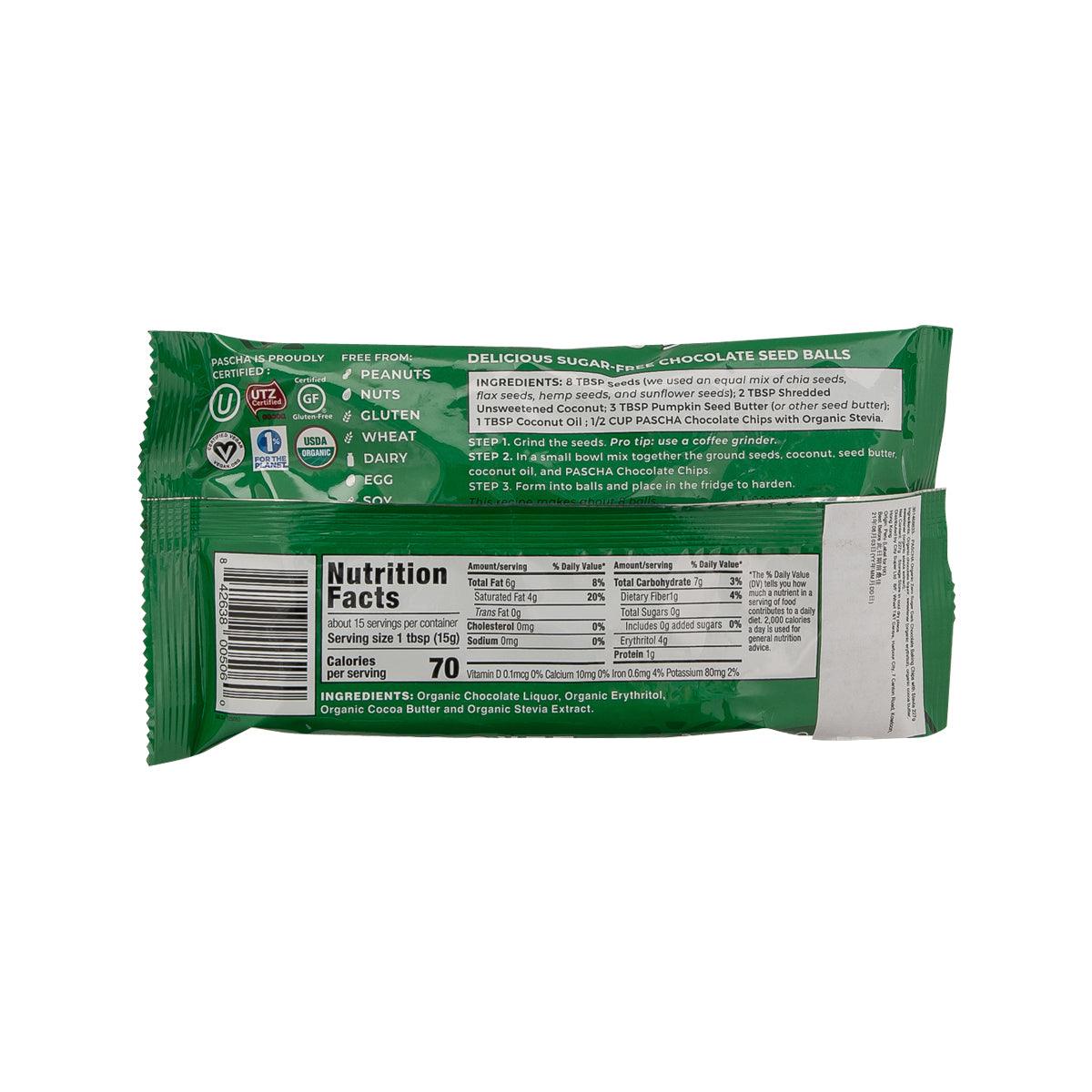 PASCHA Organic Zero Sugar Dark Chocolate Baking Chips with Stevia  (227g)