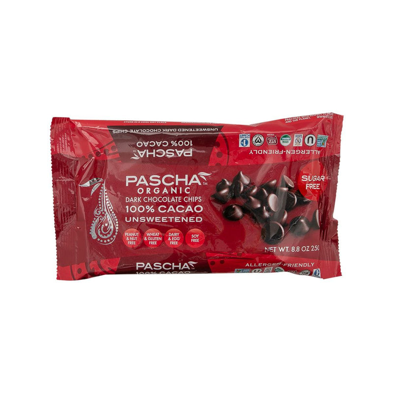 PASCHA Organic 100% Cacao Unsweetened Dark Chocolate Chips  (250g)