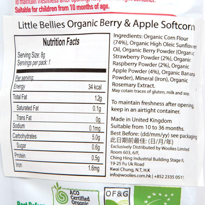 LITTLE BELLIES Organic Berry & Apple Softcorn  (8g)