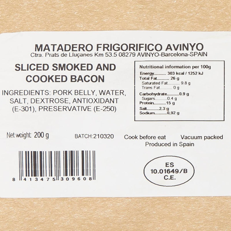 AVINYO Sliced Smoked and Cooked Bacon  (200g)