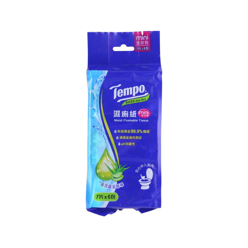 TEMPO Moist Flushable Tissue (Aloe Vera) Mini Pack  (6 x 7pcs) - city&