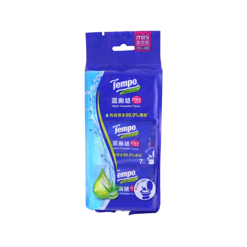 TEMPO Moist Flushable Tissue (Aloe Vera) Mini Pack  (6 x 7pcs) - city&