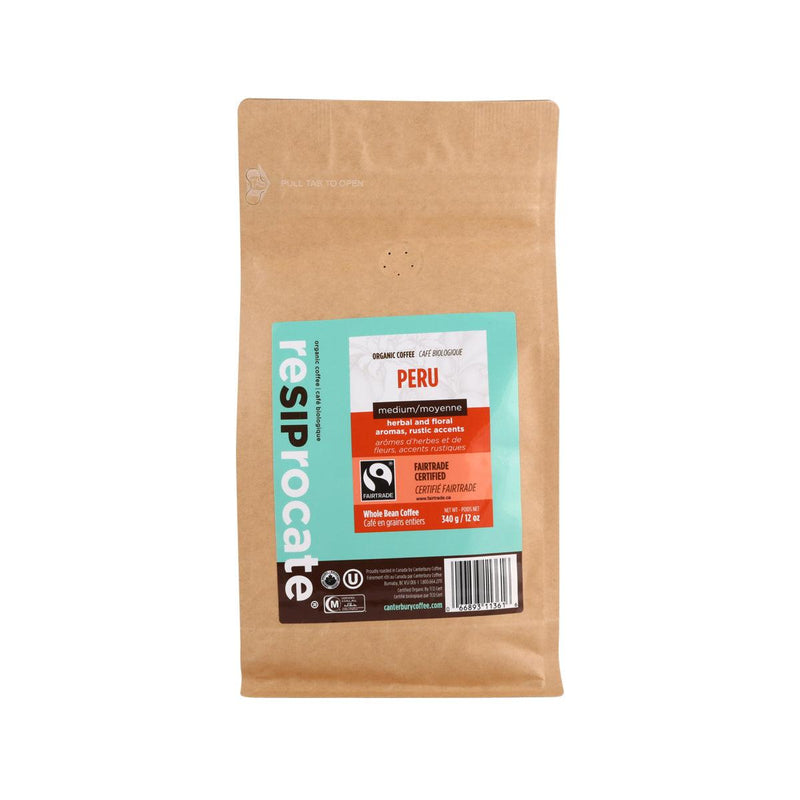 RESIPROCATE Organic Peru Arabica Whole Bean Coffee  (340g)