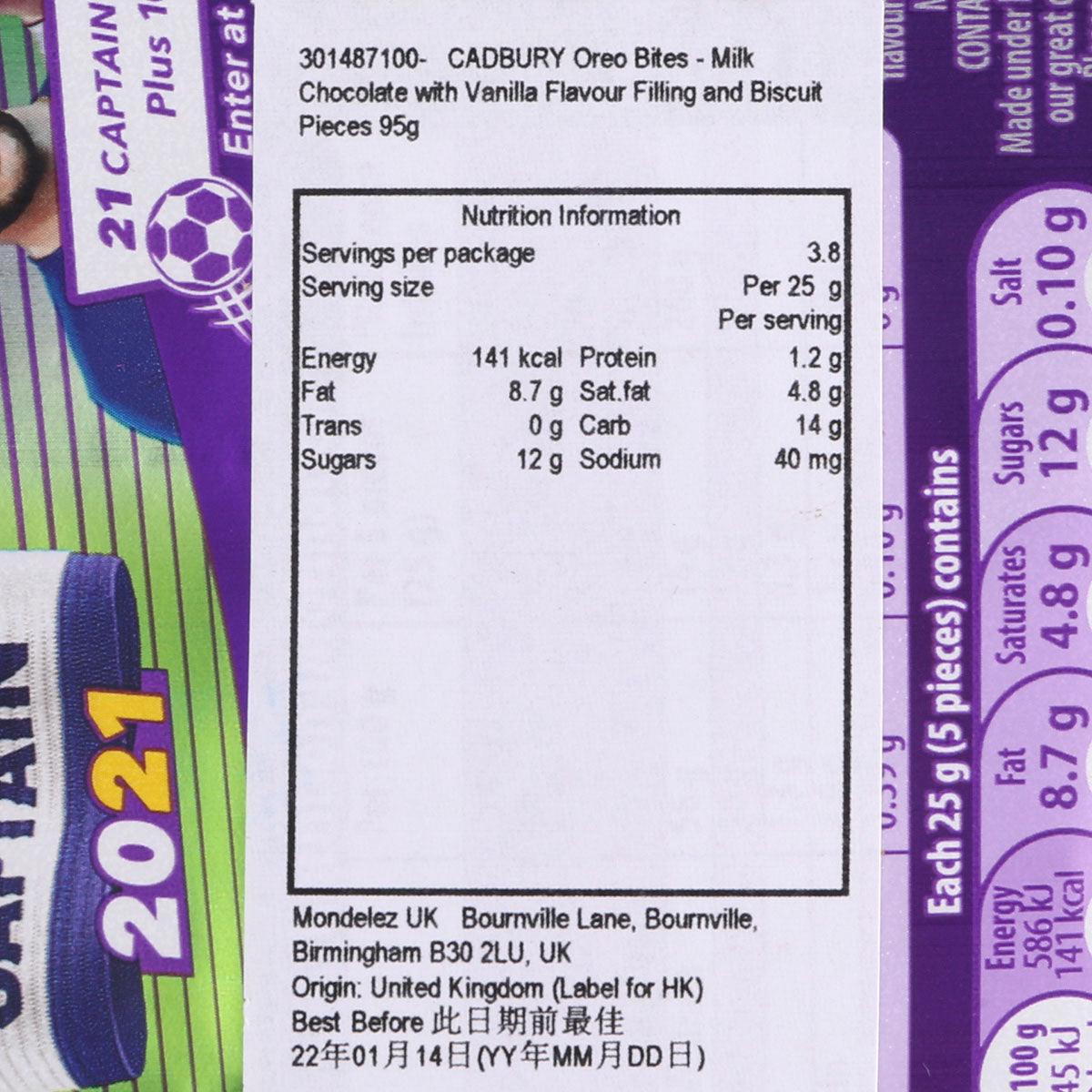 CADBURY Dairy Milk Oreo Bites - Milk Chocolate with Vanilla Flavour Filling and Biscuit Pieces [Bag]  (100g)