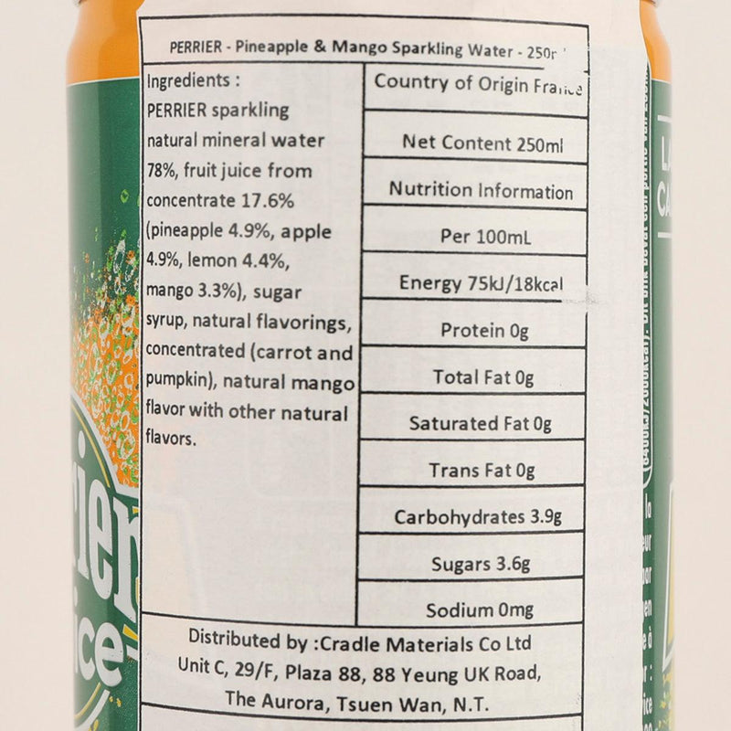 PERRIER Sparkling Mineral Water Drink - Pineapple & Mango [Can]  (250mL)