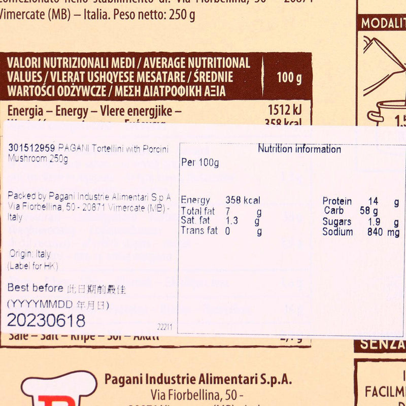 PAGANI Tortellini with Porcini Mushroom  (250g)