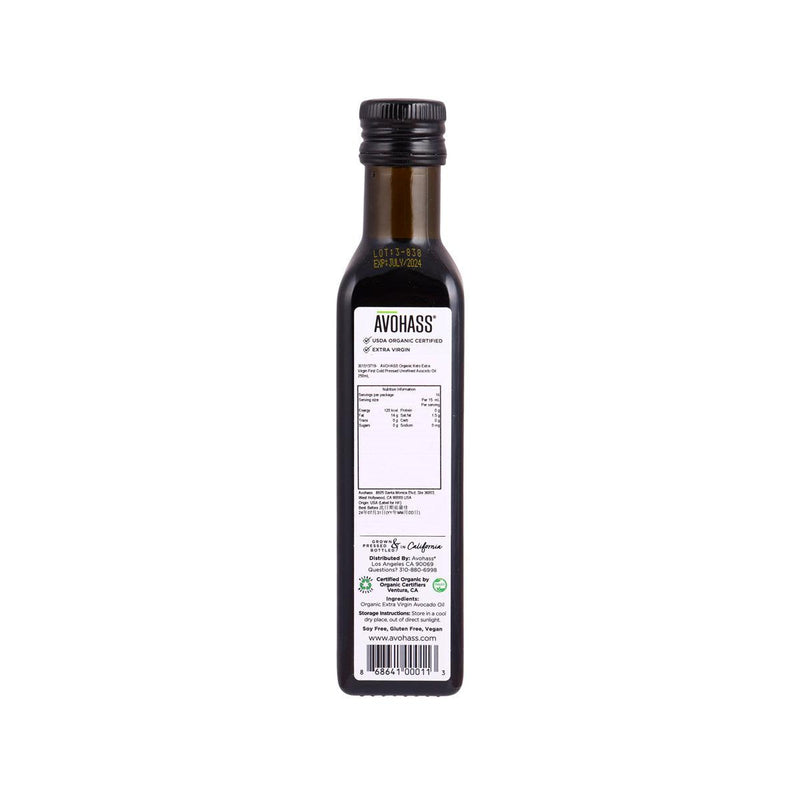 AVOHASS Organic Keto Extra Virgin First Cold Pressed Unrefined Avocado Oil  (250mL)