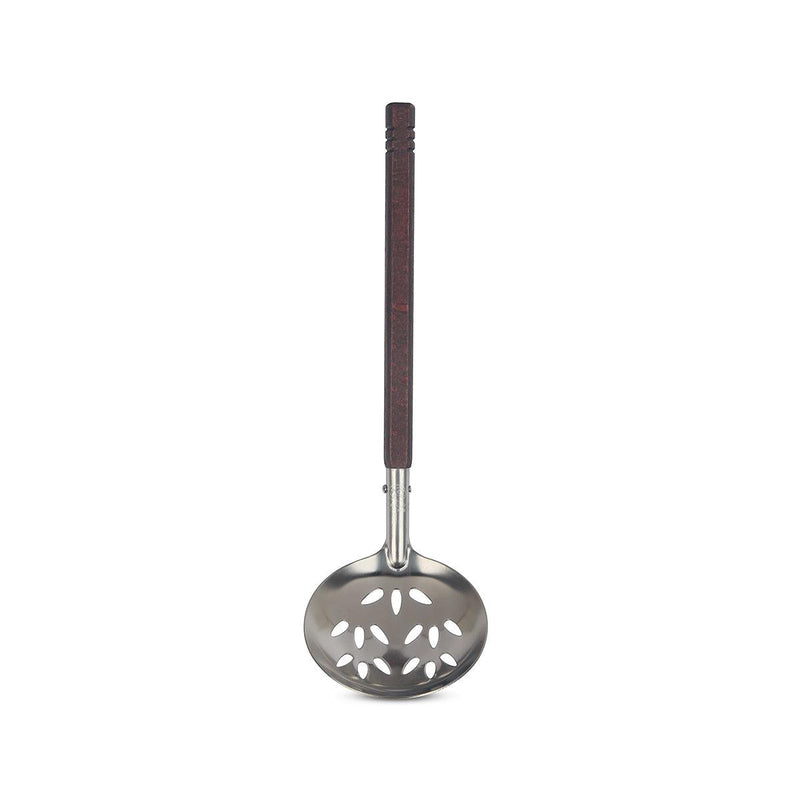 KANKUMA Stainless Steel Slotted Ladle with Wooden Handle