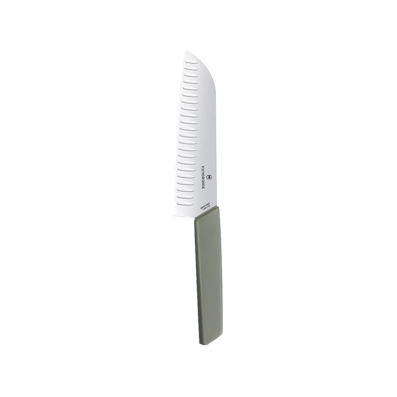 VICTORINOX Swiss Modern Santoku Knife, Fluted Edge, 17cm, Blister, Olive-Green - city&
