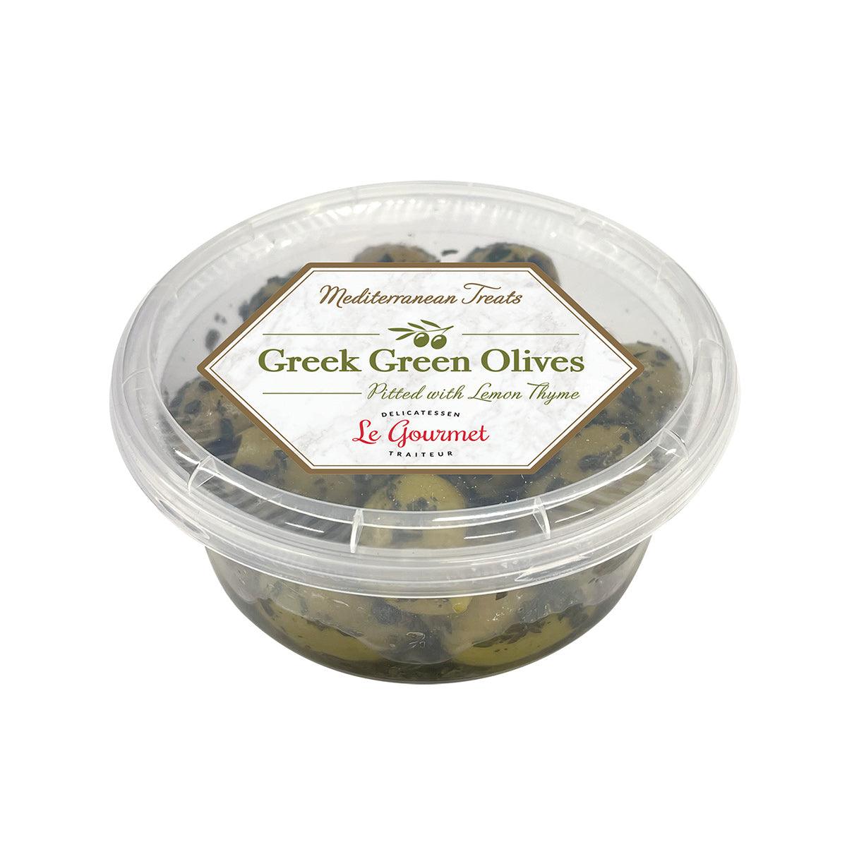 LE GOURMET Green Olives Pitted with Lemon Thyme  (150g)