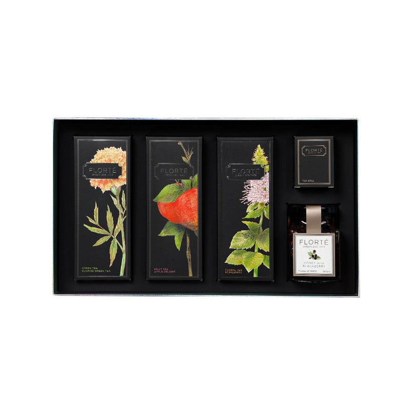 FLORTE 20th Anniversary Gift Set with 3 Loose Teas, 1 Honey and Tea Strainer Gift Set  (1set)